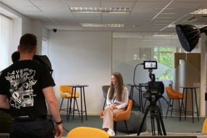 EMA Apprentice Lucy being filmed about her Digital Marketer apprenticeship.