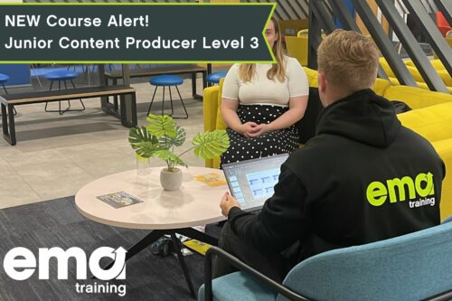 Some of EMA's marketing team discussing the new Content Creator Apprenticeship.