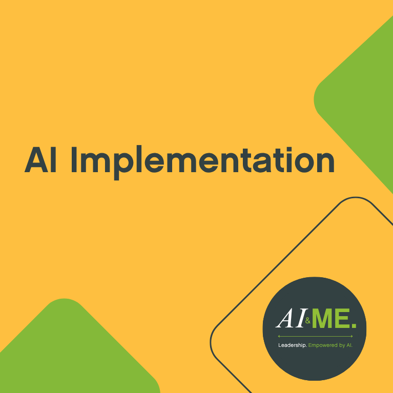Orange background with AI implementation text over the top in dark grey text